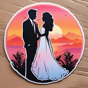 Sunset Wedding Silhouette 2 Sticker 3”x3” - Picture 1 of 1