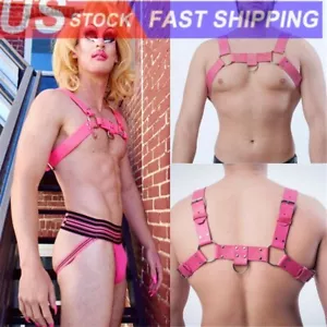 Herren Leder Body Brustgurt rosa Bondage Hosenträger Holeplay Cosplay - Bild 1 von 7
