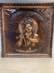Flauta tocando de pared 3D arte cobre asiático hindú dios Señor Krishna 18x18 de colección - Imagen 1 de 12