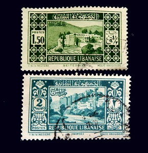 LEBANON - Republique Libanaise - 1930 2 Stamps Used 1.50 and 2 Piastres - Picture 1 of 1