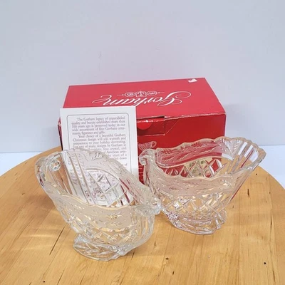 Conjunto de açúcar e creme Gorham trenó cristal chumbo C701 Alemanha Natal inverno - Imagem 1 de 4