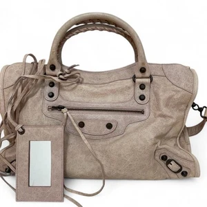 Bolso BALENCIAGA 115748 The City Cuero Beige Marfil 2 Vías con Correa Espejo Japón - Imagen 1 de 13