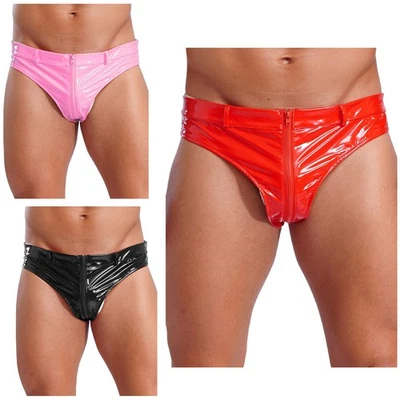 UK Men Sexy Thong Lingerie Knicker Crossdresser Briefs Metallic Underpant PVC - Image 1 of 3