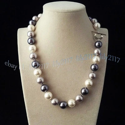 Collares de cuentas redondas Beauty de 19"" 8/10/12/14 mm multicolor con concha del mar del Sur Foto 1 de 4