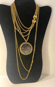 Goldette NY Vintage Magnifying Glass Multi Strand Chain Gold Tone Necklace - Picture 1 of 10