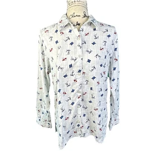 Erika Collection Shirt Crinkle Cotton Button Down Yacht Sail Print READ FOR SIZE - Picture 1 of 11
