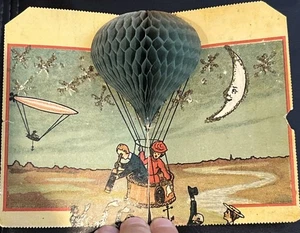 Rare Vintage 1909 Pop-Up Postcard Hot Air Balloon Moons s541 READ - Picture 1 of 8