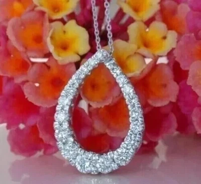 2CT Round Cut Lab Created Diamond Women's Necklace Pendant 14K White Gold Plated - Image 1 of 3