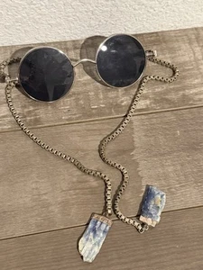 Occhiali Steampunk Decorativi Argento - Catena con Pietre Ponderate Boho - Occhiali da Sole - Foto 1 di 9