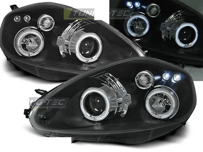 TUNING-TEC-1 Coppia di Fari Anteriori per Fiat GRANDE PUNTO 2005-2008 Angel Eyes Neri IT LPFI