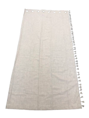 Grey Tassel Edge Curtain Panel Textured Linen Look 117cmx229cm Single  - Image 1 of 4
