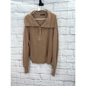 Lullusory Quarter Zip Wide Collar Cotton Sweater Beige XL - Picture 1 of 5