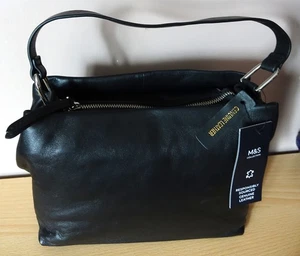 LADIES M&S COLLECTION GENUINE LEATHER HAND BAG BLACK - BNWT - Picture 1 of 10