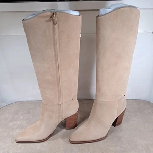 Franco Sarto A-Jasmine Knee High Boots Womens 8.5M Beige Suede Block Heel New - Picture 1 of 12