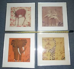 Original Framed & Signed J Mwangi African Animal Painting Set of 4, 15 x 15 - Picture 1 of 6