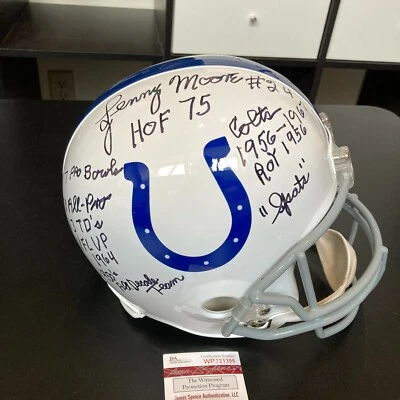 Lenny Moore Signed Heavily Inscribed Career STATS Baltimore Colts Helmet JSA COA - Image 1 of 4