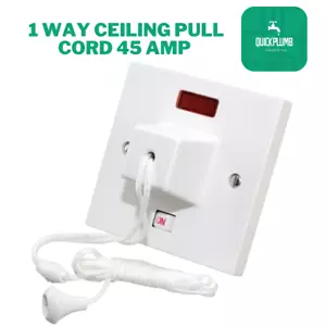 1 Way Ceiling Pull Cord 45 Amp Switch with Neon Light For Shower-Toilet\Bathroom - Picture 1 of 6