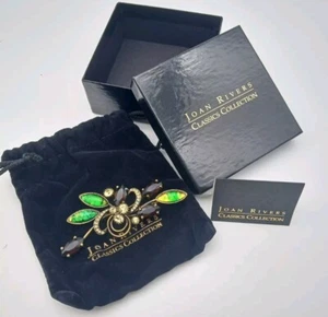 Vtg Joan Rivers Brooch Green Dragons Breath Topaz Brown Glass Rhinestones w/Box - Picture 1 of 13