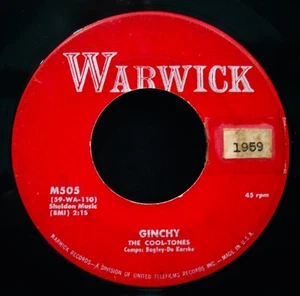 THE COOL-TONES: Ginchy+Movin' Out~1959 R&B Instrumental Rocker 45~WARWICK #M505 - Foto 1 di 2
