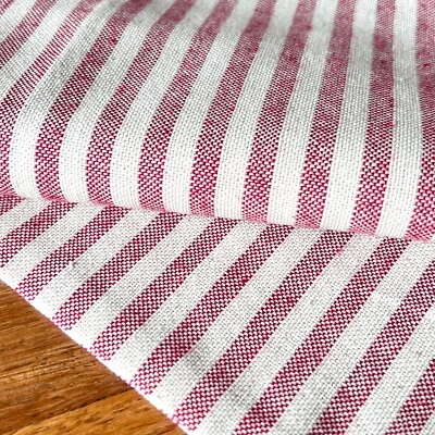 1376. RED STRIPE LINEN LOOK 100% COTTON FABRIC, DOUBLE WIDTH 280cm - Image 1 of 4