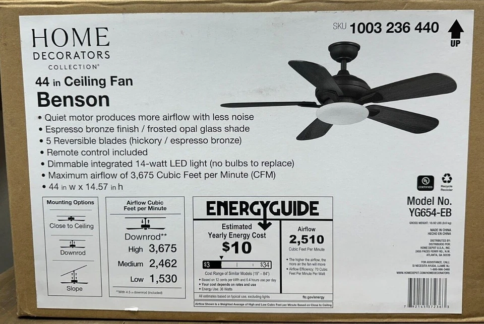 Home Decorators Collection Benson 44 in. Replacement parts 1003236440  YG654-EB - Image 1 of 1