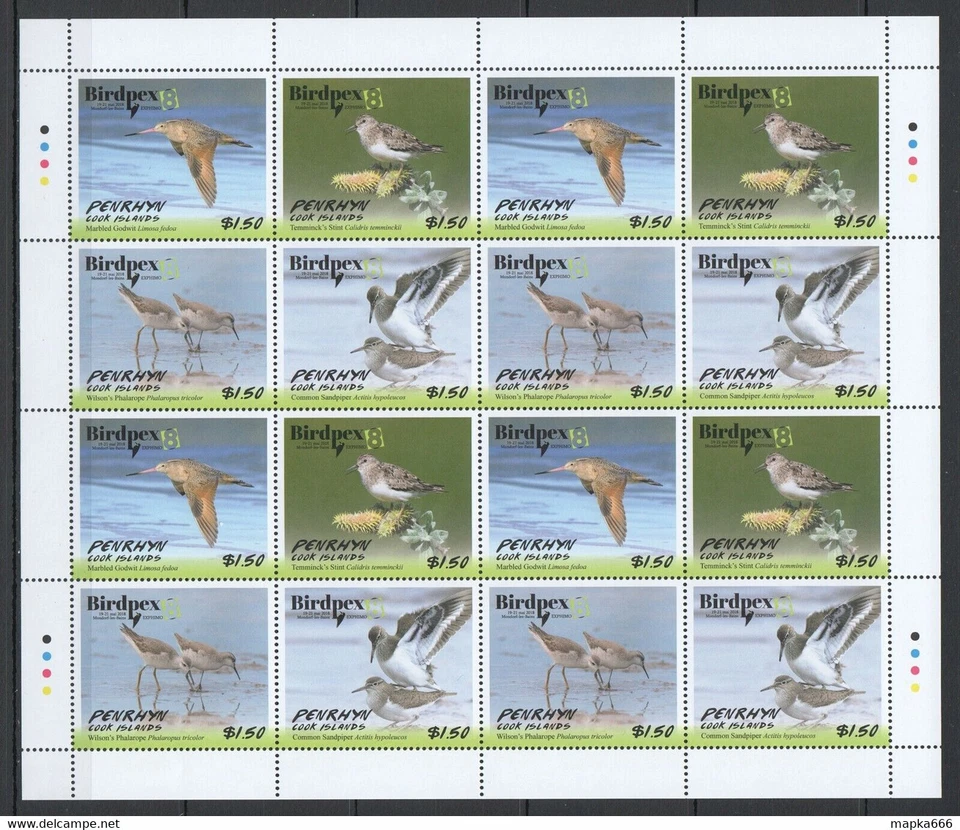 EC209 2018 PENRHYN FAUNA BIRDPEX 8 EXPO!!! CONJUNTO DE 4 LENÇÓIS COMPLETOS SEM MARCA DE CHARNEIRA - Imagem 1 de 1