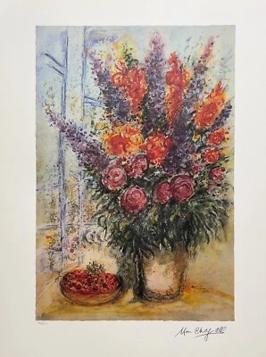 Marc Chagall RAMO CON CEREZAS Facsímil Firmado Edición Limitada Litografía Foto 1 de 4