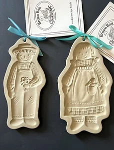 2 Vintage Brown Bag Cookie Art Cookie Mold Farmer Boy & Girl Bunny Recipe Book - Picture 1 of 16