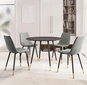 Dining Table Set, Small Round Black Kitchen Table & 4 Grey Fabric Dining Chairs - Picture 1 of 8