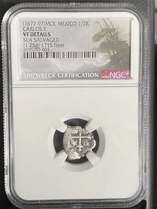 1715 FLEET SHIPWRECK Mexico Cob 1/2 Real Mo L NGC VF Details. Carlos II - Picture 1 of 6