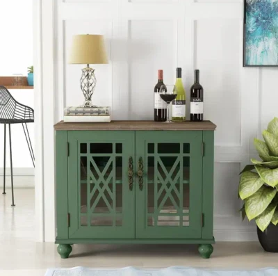 Cabinet Buffet Sideboard Storage Kitchen Doors Accent Room Shelves Dining Modern - Image 1 of 4