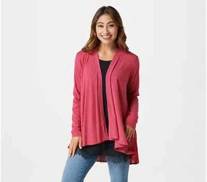 LOGO Lounge Lori Goldstein Small Jersey Cardigan Lace Back Vivid Rose A385280 - Picture 1 of 6