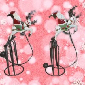 Christmas Santa on Reindeer Metal Balancing Rocker Pair Rustic Decor - Picture 1 of 8