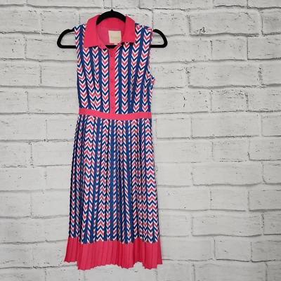 Modcloth Women's Just My Typist Pink Blue Print Sleeveless Collared Dress Sz XS - Image 1 of 4