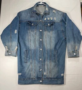 Chaqueta vaquera Bottlette Denim para mujer 2XL/3L Longline lavado desgastado rasgado talla grande - Imagen 1 de 6