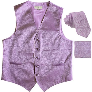 New Men's Formal Vest Tuxedo Waistcoat_2.5" necktie set paisley prom lavender - Picture 1 of 5