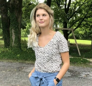 J Crew Womens XXS Vintage Cotton V-Neck T-Shirt in Leopard Print Animal - Picture 1 of 6