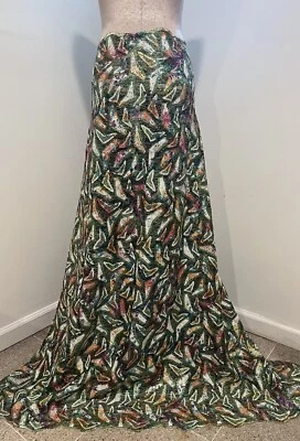 1.5 Yard Green White Tie Dye  Embroidery Multicolor Sequins  Fabric 50” Width - Image 1 of 4