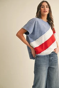 Anniewear Damen Mineral Washed Color Block Kurzarm Oberteil - Bild 1 von 5