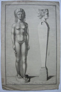 Diosa egipcia Columna Hermen Terme Límite Original Grabado en Cobre alrededor de 1800 Antigüedad - Imagen 1 de 2