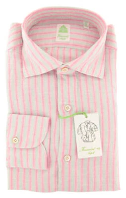 Camicia In Lino A Righe Rosa Finamore Napoli - Extra Slim - (O6) - Immagine 1 di 4