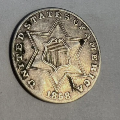 1858 3 Cent Variety 2 Silver Coin - Pretty good shape for 167 Year Old - Image 1 of 4