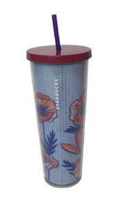 Starbucks 2017 Venti Amapola Floral Floral Vaso Taza Fría 24 oz con tapa y paja - Imagen 1 de 8