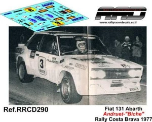 DECAL/CALCA 1/43; Fiat 131 Abarth; Andruet-Biche; Rally Costa Brava 1977 - Imagen 1 de 2