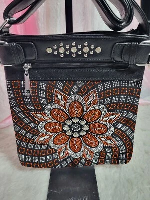 Cartera Bandolera Naranja Estrás Flor Boho Negra Foto 1 de 4