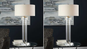 PAIR MONETTE XXL 40" ACRYLIC CYLINDER TABLE LAMPS CRYSTAL BASE UTTERMOST 27731