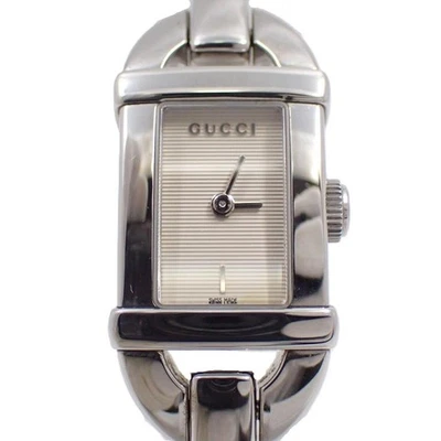 Reloj brazalete GUCCI 6800L movimiento cuarzo esfera plateada acero inoxidable para mujer Foto 1 de 4