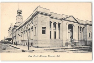 Postal vintage de la biblioteca pública gratuita, Stockton, California de la década de 1910 - Imagen 1 de 2