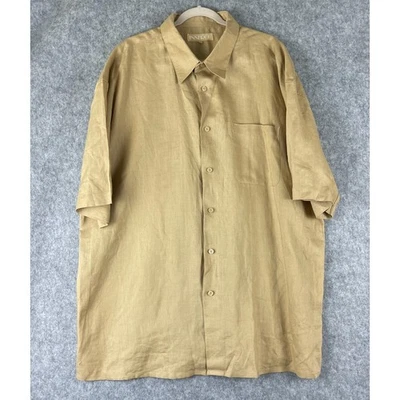 Inserch Linen Shirt Men 3XL Tan Beige Button Up Short Sleeve Minimal Coastal - Image 1 of 4