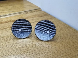 Gemelli modernisti metà secolo smalto rame dischi rotondi nero bianco - Foto 1 di 2